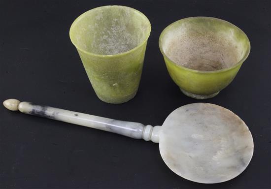 A Chinese grey jade cosmetics palette mixer, Qing dynasty, height 7cm and 10cm